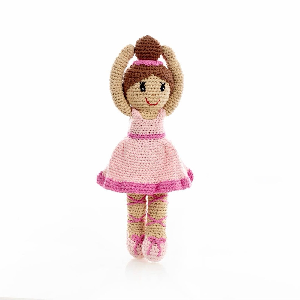 (NWT) 13” Tall Hand-Crocheted Ballerina Doll by Pebble (Washable)